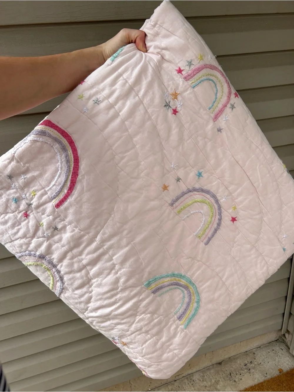 Pottery Barn Kids Queen Rainbow and Stars Embroidered Quilt and Pillow Case